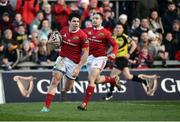 26 November 2016; Alex Wootton of Munster, supported by team-mate Angus Lloyd, goes through to score his side's sixth try during the Guinness PRO12 Round 9 match between Munster and Benetton Treviso at Thomond Park in Limerick. Photo by Diarmuid Greene/Sportsfile