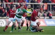 26 November 2016; Robin Copeland of Munster is tackled by Marco Barbini and Davide Giazzon of Benetton Treviso during the Guinness PRO12 Round 9 match between Munster and Benetton Treviso at Thomond Park in Limerick. Photo by Diarmuid Greene/Sportsfile