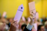 16 April 2011; Delegates vote in the traditional way during the GAA Annual Congress 2011. Mullingar Park Hotel, Mullingar, Co. Westmeath. Picture credit: Ray McManus / SPORTSFILE