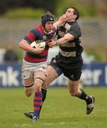 16 April 2011; Barry O'Mahony, Clontarf, in action against Richie Leydon, Old Belvedere. Ulster Bank League, Division 1, Semi-Final, Old Belvedere v Clontarf, Old Belvedere Rugby Club, Old Anglesea Road, Donnybrook, Dublin. Photo by Sportsfile