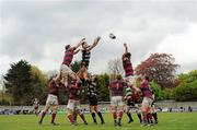 16 April 2011; Old Belvedere and Clontarf players battle for possession during a lineout. Ulster Bank League, Division 1, Semi-Final, Old Belvedere v Clontarf, Old Belvedere Rugby Club, Old Anglesea Road, Donnybrook, Dublin. Picture credit: Stephen McCarthy / SPORTSFILE