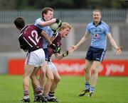 16 April 2011; Jack McCaffrey, Dublin, with support from team-mate David Campbell, in action against David Whelehan, left, and Killian Daly, right, Westmeath. Leinster GAA Football Minor Championship, First Round, Dublin v Westmeath, Parnell Park, Dublin. Picture credit: Barry Cregg / SPORTSFILE