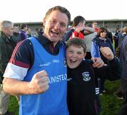 16 April 2011; Galway manager Alan Mulholland celebrates with his son Jack at the end of the game. Cadbury GAA All-Ireland Football U21 Championship Semi-Final, Cork v Galway, Cusack Park, Ennis, Co. Clare. Picture credit: Ray Ryan / SPORTSFILE