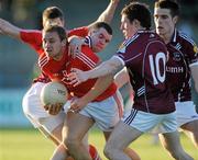 16 April 2011; Ciaran Sheehan, Cork, in action against Jonathan Duane and Conor Doherty, Galway. Cadbury GAA All-Ireland Football U21 Championship Semi-Final, Cork v Galway, Cusack Park, Ennis, Co. Clare. Picture credit: Ray Ryan / SPORTSFILE