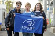 16 April 2011; Leinster supporters Kirsten Loughman, left, Kyle Loughman and Orla Doyle, from Athy, Co. Kildare, at the game. Celtic League, Leinster v Ulster, RDS, Ballsbridge, Dublin. Picture credit: Stephen McCarthy / SPORTSFILE