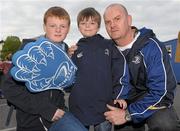 16 April 2011; Leinster supporters, from left to right, Ben, Sam and Mick Ronan, from Naas, Co. Kildare, at the game. Celtic League, Leinster v Ulster, RDS, Ballsbridge, Dublin. Photo by Sportsfile