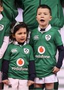 26 November 2016; Ben and Penny Best, son and daughter of Irish captain Rory Best, sing 'Irelands Call' ahead of the Autumn International match between Ireland and Australia at the Aviva Stadium in Dublin. Photo by Brendan Moran/Sportsfile