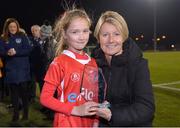 26 November 2016; Republic of Ireland manager Sue Ronan is presented with a plaque by Jorja Levy, 9, of Shelbourne FC, following the International Friendly match between Republic of Ireland WNT and Basque Country at Tallaght Stadium in Tallaght, Co. Dublin.   Photo by Sam Barnes/Sportsfile