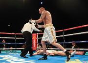 26 November 2016; JJ McDonagh, right, knocks Jake Ball to the canvas during their Light Heavyweight fight at Wembley Arena in London, England. Photo by Stephen McCarthy/Sportsfile