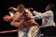 26 November 2016; Referee Jeff Hinds tries to seperate JJ McDonagh, right, and Jake Ball during their Light Heavyweight fight at Wembley Arena in London, England. Photo by Stephen McCarthy/Sportsfile