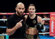 26 November 2016; Katie Taylor celebrates with trainer Ross Enamait following her Super-Featherweight fight with Karina Kopinska at Wembley Arena in London, England. Photo by Stephen McCarthy/Sportsfile
