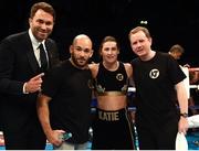 26 November 2016; Katie Taylor with promoter Eddie Hearn, left, trainer Ross Enamait and manager Brian Peters, right, following her Super-Featherweight fight with Karina Kopinska at Wembley Arena in London, England. Photo by Stephen McCarthy/Sportsfile