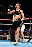 26 November 2016; Katie Taylor celebrates winning her Super-Featherweight fight with Karina Kopinska at Wembley Arena in London, England. Photo by Stephen McCarthy/Sportsfile.