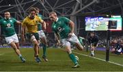 26 November 2016; Keith Earls of Ireland scores his side's third try during the Autumn International match between Ireland and Australia at the Aviva Stadium in Dublin. Photo by Cody Glenn/Sportsfile