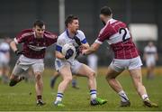 27 November 2016; Enda Varley of St. Vincent's in action against James Mooney, left, and Simon Cadam of St. Columbas during the AIB Leinster GAA Football Senior Club Championship Semi-Final game between St. Columbas and St. Vincent's at Glennon Bros Pearse Park in Longford. Photo by Ramsey Cardy/Sportsfile