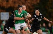 27 November 2016; Paula Fitzpatrick of Ireland is tackled by Toka Natua of New Zealand during the Women's Autumn International match between Ireland and New Zealand at the Belfield Bowl in UCD, Belfield, Dublin. Photo by Eóin Noonan/Sportsfile