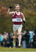 27 November 2016; Mark Christie, from Mullingar Harriers, celebrates on his way to winning the Senior Men's race in the Irish Life Health National Cross Country Championships at the National Sports Campus in Abbotstown, Co Dublin. Photo by Cody Glenn/Sportsfile
