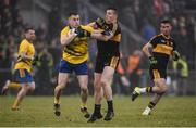 27 November 2016; Jamie Barron of The Nire in action against Alan O'Sullivan of Dr Crokes during the AIB Munster GAA Football Senior Club Championship Final between Dr. Crokes and The Nire at Mallow GAA Complex in Mallow, Co Cork. Photo by Diarmuid Greene/Sportsfile
