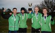 27 November 2016; Raheny Shamrock, left to right, Conor Dooney, Mick Clohisey, Mark Kirwan and Kevin Dooney, with the trophy after they won the Senior Men's Club Championship for the first time in club history during the Irish Life Health National Cross Country Championships at the National Sports Campus in Abbotstown, Co Dublin. Photo by Cody Glenn/Sportsfile