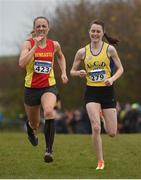 27 November 2016; Kerry O'Flaherty, left, Newcastle and District A.C., Co Down, sprints ahead of Ciara Mageean, UCD, Co Dublin, to finish second and third respectively in the Senior Women's race during the Irish Life Health National Cross Country Championships at the National Sports Campus in Abbotstown, Co Dublin. Photo by Cody Glenn/Sportsfile