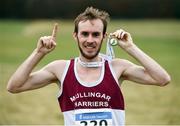 27 November 2016; Mark Christie, from Mullingar Harriers, Co Westmeath, celebrates winning the Senior Men's race during the Irish Life Health National Cross Country Championships at the National Sports Campus in Abbotstown, Co Dublin. Photo by Cody Glenn/Sportsfile