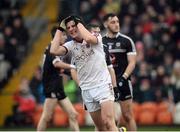 27 November 2016; Shane McGuigan of Slaughtneil reacts after missing a first half goal chance during the AIB Ulster GAA Football Senior Club Championship Final game between Slaughtneil and Kilcoo at the Athletic Grounds in Armagh. Photo by Oliver McVeigh/Sportsfile