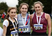 27 November 2016; Top three finishers in the Junior Women's race are, from left, second place Rose-Farrell, Blackrock A.C., first place Sophie Murphy, Dundrum South Dublin A.C., and third place Carla Sweeney, W.S.A.F. A.C., during the Irish Life Health National Cross Country Championships at the National Sports Campus in Abbotstown, Co Dublin. Photo by Cody Glenn/Sportsfile