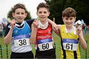 27 November 2016; Top three finishers in the Under 12 Boy's race, from left, second place Padraic Spillane, St. Laurence O'Toole A.C., first place Oisin Colhoun, Derry City Spartans A.C., and third place Tomas Haigney, Omagh Harriers, during the Irish Life Health National Cross Country Championships at the National Sports Campus in Abbotstown, Co Dublin. Photo by Cody Glenn/Sportsfile