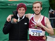 27 November 2016; Mullingar Harriers team-mates Jack O'Leary, left, who won the Junior Men's race and Mark Christie, who won the Senior Men's race during the Irish Life Health National Cross Country Championships at the National Sports Campus in Abbotstown, Co Dublin. Photo by Cody Glenn/Sportsfile