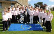 19 April 2011; European Solheim Cup captain Alison Nicholas and Shane Daly with Solheim Cup Club Ambassadors during a visit to Belvoir Park Golf club, Belfast, Co. Antrim, as part of a clinic on tour of the country which will see Nicholas visit 30 golf clubs as part of the Solheim Cup Club Ambassador Programme, a recruitment drive to encourage members to support Europe in the showdown against the USA in September. The Solheim Cup Club Ambassador Programme Golf Clinic - Belvoir Park Golf Club, Belfast, Co. Antrim. Picture credit: Oliver McVeigh / SPORTSFILE