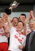 17 April 2011; Tyrone captain Sean Paul Begley holds aloft the cup. Allianz GAA Hurling Division 4 Final, South Down v Tyrone, Athletic Grounds, Armagh. Picture credit: Oliver McVeigh / SPORTSFILE