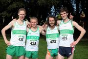 17 April 2011; Winners of the Senior Mens Road Relay Team, from left, Mark Kirwan, Richard Corcoran, Feidhlim Kelly and Gavin O'Sullivian, Raheny AC. Woodie’s DIY Road Relay Championships of Ireland. Raheny, Dublin. Picture credit: Tomas Greally / SPORTSFILE