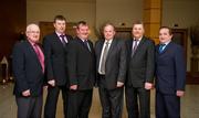 16 April 2011; GAA President Elect Liam O'Neill, 3rd from right, with Laois delegates, left to right, Gerry Kavanagh, Vice Chairman, Laois County Board, Martin Byrne, Treasurer, Laois County Board, Brian Allem, Chairman, Laois County Board, Anthony Delaney, Laois Central Council delegate, and Niall Handy, Secretary, Laois County Board, after the GAA Annual Congress 2011. Mullingar Park Hotel, Mullingar, Co. Westmeath. Picture credit: Ray McManus / SPORTSFILE