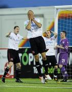 18 April 2011; Michael Hector, Dundalk, reacts after a missed chance on goal. Setanta Sports Cup Semi-Final 2nd Leg, Dundalk v Cliftonville, Oriel Park, Dundalk, Co. Louth. Photo by Sportsfile