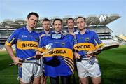 19 April 2011; Pictured at the announcement of Skoda as the new sponsor for Tipperary GAA and the unveiling of the new Tipperary GAA strip for 2011 is Ray Leddy, Marketing Manager of Skoda Ireland, centre, with Tipperary hurlers, from left, Conor O'Mahony, Padraic Maher, Brendan Cummins, and Eoin Kelly. The three year sponsorship agreement which begins following the 2011 National Leagues will see Skoda Ireland invest approx €200,000 per annum into the Premier County. The full sponsorship of Tipperary GAA covers both the hurling and football codes and includes all grades from minor to senior inter-county teams. As part of the sponsorship agreement, the new look Tipperary jersey was unveiled displaying the Skoda brand name. Croke Park, Dublin. Picture credit: Brian Lawless / SPORTSFILE