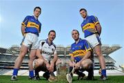 19 April 2011; Pictured at the announcement of Skoda as the new sponsor for Tipperary GAA and the unveiling of the new Tipperary GAA strip for 2011 are Tipperary hurlers, from left, Conor O'Mahony, Brendan Cummins, Eoin Kelly, and Padraic Maher. The three year sponsorship agreement which begins following the 2011 National Leagues will see Skoda Ireland invest approx €200,000 per annum into the Premier County. The full sponsorship of Tipperary GAA covers both the hurling and football codes and includes all grades from minor to senior inter-county teams. As part of the sponsorship agreement, the new look Tipperary jersey was unveiled displaying the Skoda brand name. Croke Park, Dublin. Picture credit: Brian Lawless / SPORTSFILE