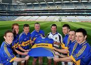 19 April 2011; Pictured at the announcement of Skoda as the new sponsor for Tipperary GAA and the unveiling of the new Tipperary GAA strip for 2011 are Tipperary footballers and hurlers, from left, Brian Mulvihill, George Hannigan, Hugh Coghlan, Paul Fitzgerald, Brendan Cummins, Padraic Maher, Eoin Kelly, and Conor O'Mahony. The three year sponsorship agreement which begins following the 2011 National Leagues will see Skoda Ireland invest approx €200,000 per annum into the Premier County. The full sponsorship of Tipperary GAA covers both the hurling and football codes and includes all grades from minor to senior inter-county teams. As part of the sponsorship agreement, the new look Tipperary jersey was unveiled displaying the Skoda brand name. Croke Park, Dublin. Picture credit: Brian Lawless / SPORTSFILE