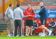 19 April 2011; Munster players, from left, Mick O'Driscoll, Denis Leamy and Paul O'Connell in conversation with assistant coach Anthony Foley during squad training ahead of their Celtic League game against Ospreys on Saturday. Munster Rugby Squad Training, Thomond Park, Limerick. Picture credit: Diarmuid Greene / SPORTSFILE