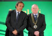 19 April 2011; UEFA President Michel Platini and FAI President FAI President Paddy McCaul at the hand over of the UEFA Europa League Trophy to Dublin for the city to keep and display to the public until the UEFA Europa League final, to be played at the Aviva Stadium on Wednesday 18 May. Royal Hospital Kilmainham, Dublin. Photo by Sportsfile