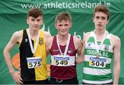 27 November 2016; Top three finishers in the Junior Men's race, from left, second place Peter Lynch, KCH, first place Jack O'Leary, Mullingar Harriers, and third place Fergal Curtin, Youghal A.C., during the Irish Life Health National Cross Country Championships at the National Sports Campus in Abbotstown, Co Dublin. Photo by Cody Glenn/Sportsfile