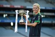 28 November 2016; Sarah Brophy captain of Foxrock Cabinteely GAA Club, Co. Dublin with the Senior Cup ahead of the Ladies Football All Ireland Senior Club Championship Final against Donaghmoyne from Co. Monaghan during a Captain's Day at Croke Park in Dublin. Photo by Matt Browne/Sportsfile
