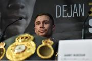29 November 2016; WBA featherweight champion Carl Frampton during a Carl Frampton v Leo Santa Cruz press conference at the Europa Hotel in Belfast. Photo by Oliver McVeigh/Sportsfile