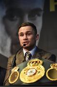 29 November 2016; WBA featherweight champion Carl Frampton during a  press conference at the Europa Hotel in Belfast. Photo by Oliver McVeigh/Sportsfile