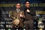 29 November 2016; WBA featherweight champion Carl Frampton and Leo Santa Cruz after a press conference at the Europa Hotel in Belfast. Photo by Oliver McVeigh/Sportsfile