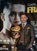 29 November 2016; WBA Super Featherweight Champion Carl Frampton MBE during a press conference at the Europa Hotel in Belfast. Photo by Oliver McVeigh/Sportsfile
