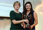 30 November 2016; Michaela Walsh, right, is presented with the Schools Athlete of the Year award by Mary Barrett, Irish Schools Athletics, at the Irish Life Health National Athletics Awards 2016 at the Crowne Plaza Hotel in Santry, Dublin. Photo by Seb Daly/Sportsfile