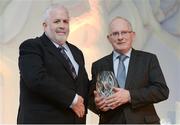 30 November 2016; Michael O'Hart, right, is presented with the Official of the Year award by John Cronin, Chair of Competitions, at the Irish Life Health National Athletics Awards 2016 at the Crowne Plaza Hotel in Santry, Dublin. Photo by Seb Daly/Sportsfile