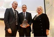 30 November 2016; Marcus O'Sullivan, Director of Track and Field at Villanova, centre, is presented the U23 Athlete of the Year award, on behalf of winner Siofra Cleirigh Buttner, by Jim Dowdall, Managing Director at Irish Life Health, left, and Georgina Drumm, President of Athletics Ireland, right, at the Irish Life Health National Athletics Awards 2016 at the Crowne Plaza Hotel in Santry, Dublin. Photo by Seb Daly/Sportsfile