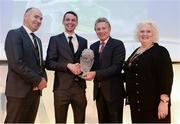 30 November 2016; Thomas Barr, second left, is presented with the Athlete of the Year award by Jim Dowdall, Managing Director at Irish Life Health, left, former 5000m world champion Eamon Coghlan, second right, and Georgina Drumm, President of Athletics Ireland, right, at the Irish Life Health National Athletics Awards 2016 at the Crowne Plaza Hotel in Santry, Dublin. Photo by Seb Daly/Sportsfile