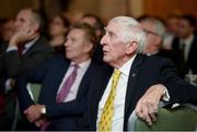 30 November 2016; Ronnie Delany, 1956 1500m Olympic Champion, who was honoured with a special award, watches a replay of the historic run on the eve of the 60th anniversary of the event at the Irish Life Health National Athletics Awards 2016 at the Crowne Plaza Hotel in Santry, Dublin. Photo by Cody Glenn/Sportsfile